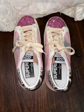 Golden Goose Pink Glitter Toe Sneakers with Silver Star